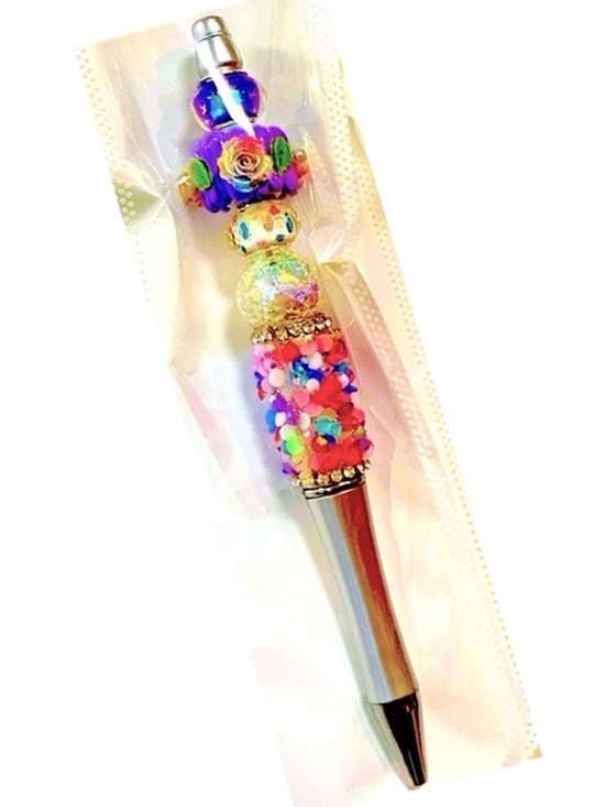 Alaska wild Rose designs Other - Beaded Pen Colorful Floral Themed with Purple, Pink, Red, & Silver Accents